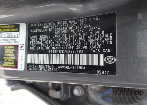 2014 Toyota Camry Le z USA, uszkodzony, nr VIN 4T4BF1FK7ER385483